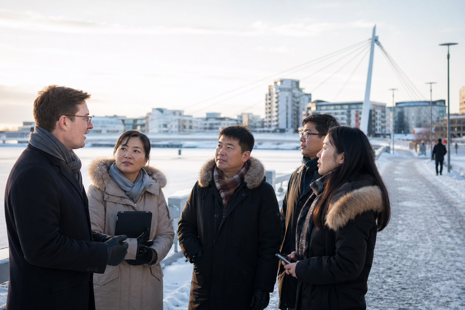 Education study visit in Oulu winter near the waterfront